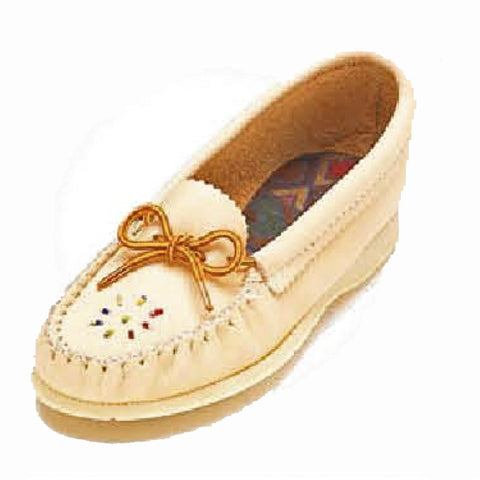 Women's Natural Cowhide Driving Moccasins Beaded Indian sole