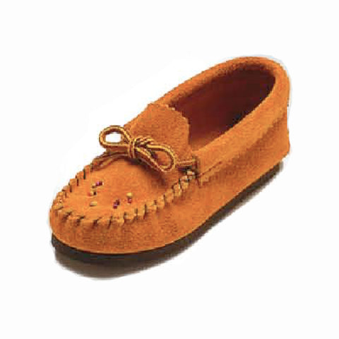Children's Suede Moosehide Beaded Moccasins With Sole