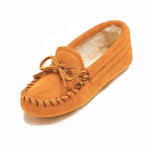 Womens Indian Tan Suede Moccasins With Fleece Lining