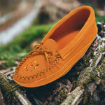 Women's Dark Tan Suede Moccasins With Double Padded Suede Sole