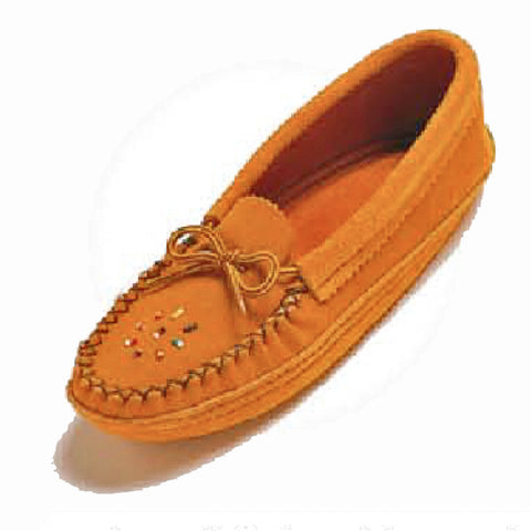 Women's Dark Tan Suede Moccasins With Double Padded Suede Sole