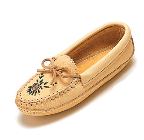 Women's Ivory Moose Hair Tuft Beaded Moosehide Moccasins